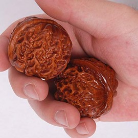 BoBo Style Walnut Shape Health Ball Health Ball Brain Ball Stress Training Equipment Set of 2 Wooden Carved Walnut