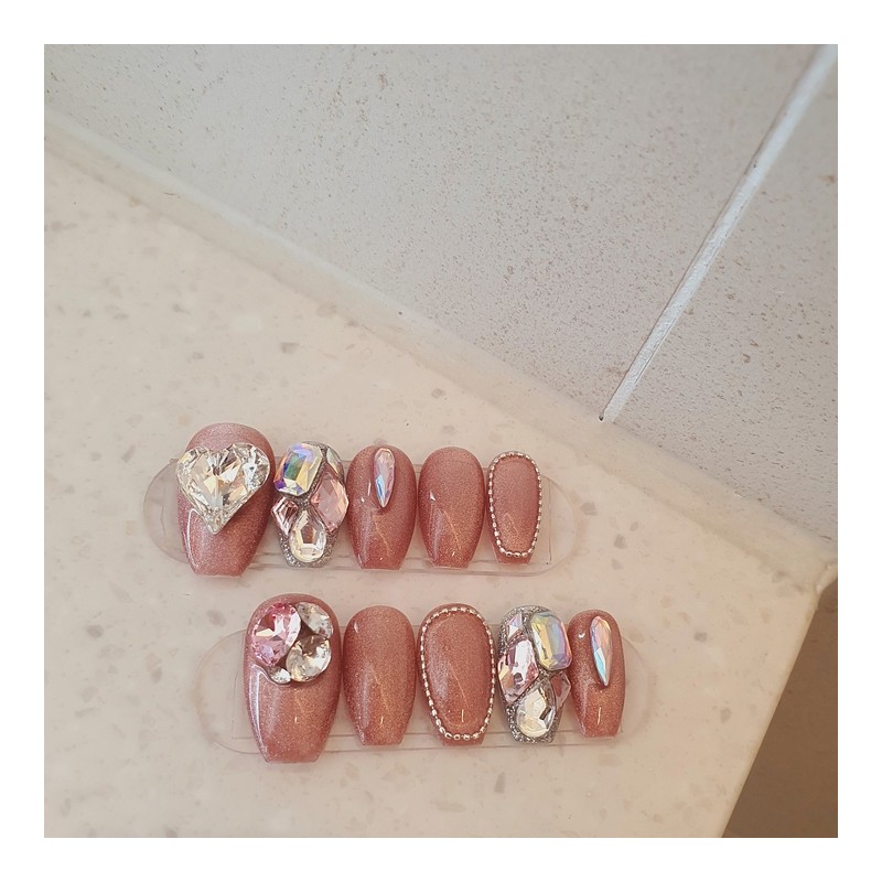 Discount❤Pink Jewel❤Handmade Nail Tips - Long Stiletto / 할인❤핑크쥬얼❤수제네일팁 -