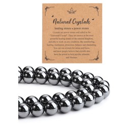 CrystalTears 8mm Hematitie Crystal Stone Beads for Jewelry Making 96pcs Hematite Round Loose Gemstone Beaded for DIY Bracelet Necklace Earrings Crafting Gifts for Men Women