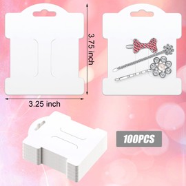 Junkin 100 Pcs Hair Clip Display Cards Headband Display Cards Hair Bow Holder Cards Rectangle White Cardboard Hair Barrettes Jewelry Display Holder for Hair Accessories Display and Organizing