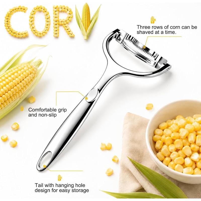 2PCS Upgraded Corn Peeler 304 Stainless Steel Corn Kernel Remover,