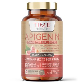 Apigenin - 50mg x 120 Capsules - 98%+ Purity - Optimal Dose for Sleep & Relaxation Support - NAD+ Booster - Grapefruit Source - UK Made - GMP Standards - Zero Additives (120 Count (Pack of 1))