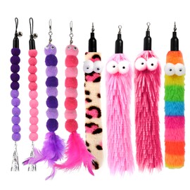 KALIONE Cat Worm Toy Refills Pack, 8 PCS Cat Toy Wand Replacement, Cat Wand Attachments, Cat Feather Toys, Cat Wiggly Toy, Fuzzy Cat Toy Fishing Pole Refill for Interactive Indoor Cats Kitten, Style B