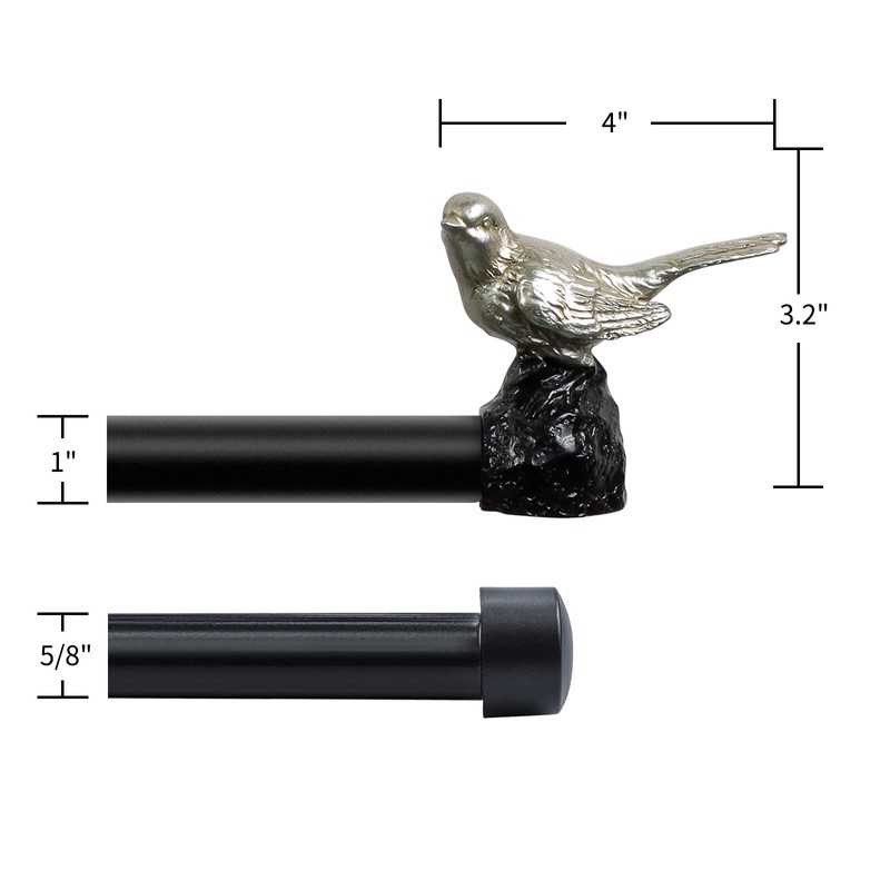MERIVILLE 1-Inch Diameter Telescoping Double Window Curtain Rod, Pewter Bird