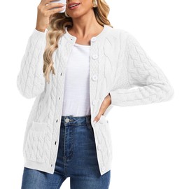VIISHOW Winter Cable Knit Plus Size Cardigan for Women Plain Womens Sweaters Fall 2025 Casual Chunky Cardigans for Women,White,2X-Large