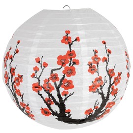 Paper Lampshade Hanging Light Shade 30cm, Oriental Ribbed Japanese Ceiling Fixture with Cherry Blossom & Floral Patterns, Perfect for Home Lighting, Wedding,Party & Boho Decor (Plum Blossoms)