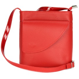 1 x Belli Italian Bag Leather Women's Shoulder Bag with Additional Folding Compartment 18.5 x 18.5 x 7 cm (W x H x D) - Red -