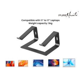 PureMounts Laptop Stand, Ultra-Slim, Ergonomic Aluminium Notebook Holder with Ventilation & Non-Slip Pads, Space-Saving Laptop Stand for Home Office, Black