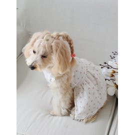 QWINEE Lace Trim Dog Dress Apparel Cherry Print Cat Puppy Skirts Cute Pet Tutu Breathable Summer Birthday Holiday Dress for Small Medium Dogs Cats Kitten White L
