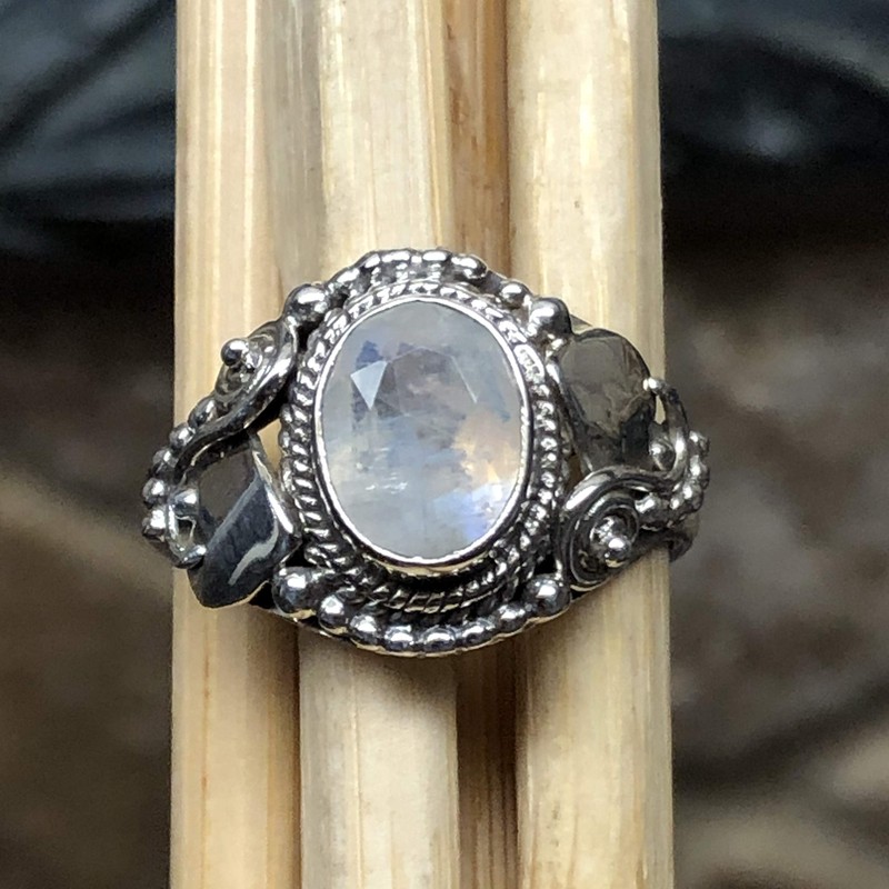 Natural Moonstone 925 Solid Sterling Silver Engagement Ring Size 6