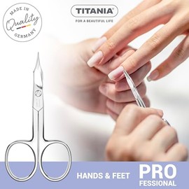 TITANIA Nagelschere Solingen mit Turmspitze (9,5cm) • Extra scharfe und dünne Haut- & Nagelschere • Professionelle Maniküre Schere • Made in Germany (Solingen)
