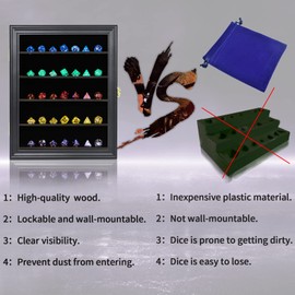 HOROW DnD Dice Display Case Holds 5 Sets Polyhedral Hexagonal Dice Lockable Wall Mount w/98% UV Protection Dice Collectors Dice Organizer Shelf Box for Game Night Player d&d