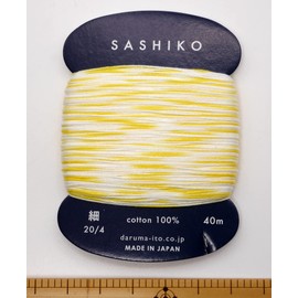 DARUMA Sashiko Thread (Fine) 2-Color Kasuri Card Wound Approx. 131.2 ft (40 m) COL.303 Lemon Squash 01-2400