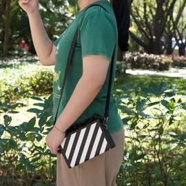 BUNCHBRAVO Crossbody Bag Unisex, Black and White Stripe Leather Shoulder Bag, Minimalist Punk Handbag, Black Stripe