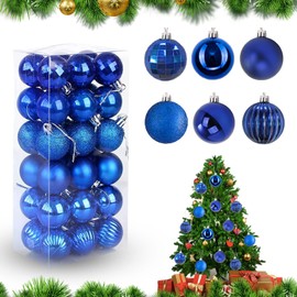 Feliciay 36pcs Christmas Ball Baubles Assorted Pendant Shatterproof Ornament Set Xmas Tree Decorations Hanging Decoration Seasonal Holiday Wedding Party Decorative Pendants (Royal Blue, 4 cm)