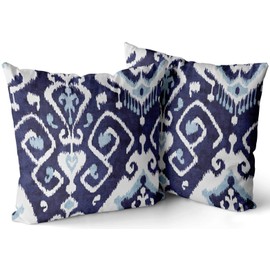 WEINIYA Sofa Decoration Pillowcases 2 Pack Blue and White Ikat Square Cushion Case Throw Pillow Covers 20x20 Inch Double Sides Print