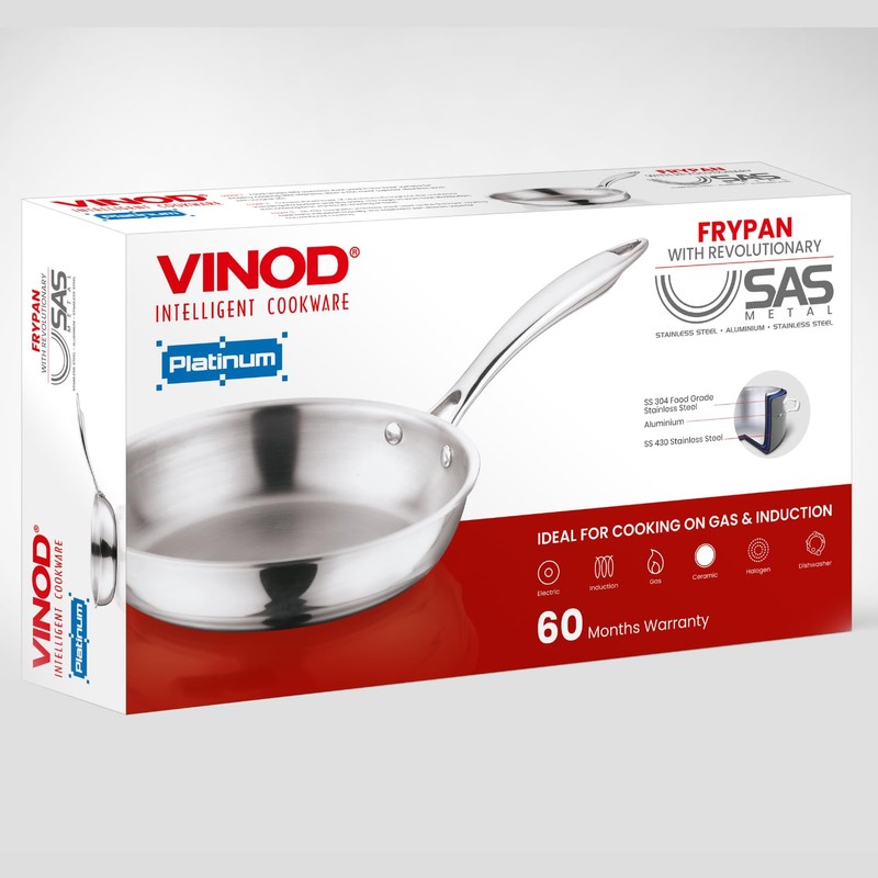 Vinod Platinum Triply Stainless Steel Frypan 24 cm | 2.5