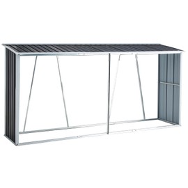 YOPTO 130" Galvanized Steel Firewood Rack,Log Holder with Roof,Storage Shed w/Vents,Backyard Garden Patio Porch for Shovels,Umbrellas,Antennas,Escalators,Dark Gray