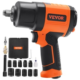 VEVOR 1/2-Inch Air Impact Wrench, High Torque Up to 1400 ft-lbs, Lightweight 4.6 lb Design Pneumatic Impact Gun with 11-PCS 1/2-Inch Drive CR-V Steel Impact Socket Set & Carrying Case  impactwrench - Color: 1/2" Square Drive 880 ft-lb