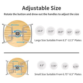 Plate Organizer for Kitchen Counter Bamboo Dish Racks for Cabinet Plate Holder for Kitchen Drawer Storage 2 Pack Adjustable for 6.75" to 12.5" Stainless Steel 304 Portable
