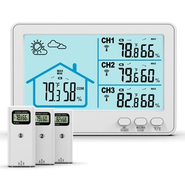 Indoor Outdoor Thermometer Wireless, 5 Inch Display Digital Hygrometer Thermometer Temperature Humidity Monitor with 328ft Range Sensor and Weather Station
