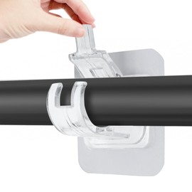 Jersvimc 16Pcs No Drill Curtain Rod Brackets, Nail Free Curtain Rod Hangers Self Adhesive Curtain Rod Holders - Transparent Curtain Rod Hooks Adjustable Curtain Hangers for Bathroom Home Kitchen