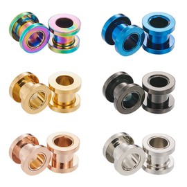 6Pairs-Mix Color Piercing Tunnels Screw Hollow Expanders Gauge Ear Plugs More Size (6Pairs Mix Color 6mm(2g))