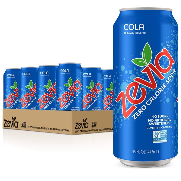 Zevia Zero Calorie Soda, Cola, 16 Ounce Cans (Pack of