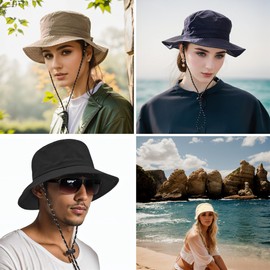 RZZLGY Waterproof Bucket Hat, Fishing Golf Bucket Hat for Men Women Safari Hiking Travel Summer UV Hats Cute Foldable (US, Alpha, One Size, Medium, Grey)