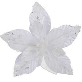 GL-Turelifes 10.7’’ Large Velvet Christmas Flowers 6 Pcs Artificial Poinsettia Flower Ornaments Glitter Christmas Tree Flowers Big Xmas Tree Wreath New Year Party Wedding Decorations (Pure White)
