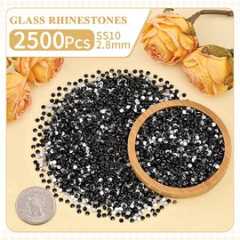 2500PCS SS10/2.8mm Crystal Rhinestones (Jet Black) with 2Pcs 10ml B7000 Jewelry Glue, Bedazzling Flatback Glass Rhinestones for Crafting, Gems Diomand Charms for Tumbler Shoes Clothing Mugs Nail Art