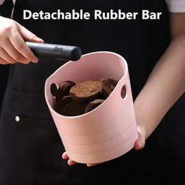 Large Espresso Knock Box, 1.2L Pink Knock Box for Coffee Grounds, Espresso Puck Knock Box with Removable Knock Bar and Non-Slip Base