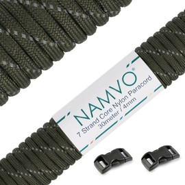 Namvo Reflective Parachute Cord, 550 Paracord Mil Spec Type III, 7 Strand Parachute Cord, Total Length 100 ft / 30 Metres, Green