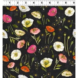 Clothworks Poppy Dreams Digital Tossed Poppies Y3987-3 Black fabric BTHY Sue Zipkin
