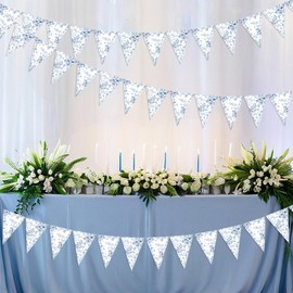 kreat4joy Blue Chinoiserie Party Decorations, 3pcs Floral Grandmillennial Party Decor Pennant Triangle Banner Flags for Birthday Wedding Bridal Shower Outdoor Party Decorations