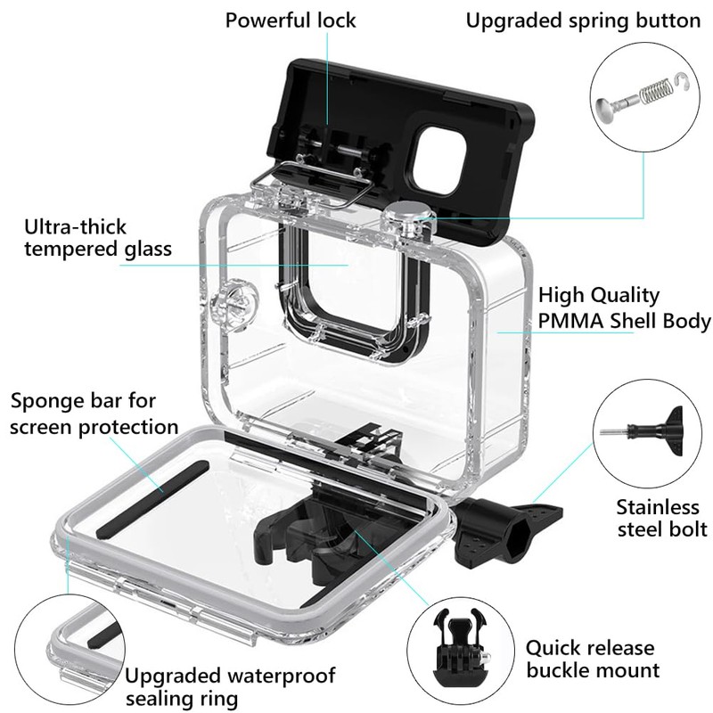 YHTSPORT Waterproof Case Compatible with GoPro 2018/7/6/5, 60M Underwater Protective