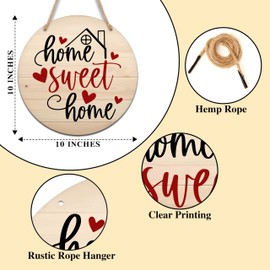 Welcome Sign for Front Door, Home Sweet Home Round Hanging Sign With Rope, Housewarming Gifts for Family Friend, Rustic Wall Decor For Farmhouse Home Front Door Porch, C02