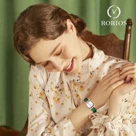 rorios Women's Watches Square Dial Watches with Leather Strap Analogue Quartz Watch Fashion Waterproof Watch for Women, White gold, Strap.