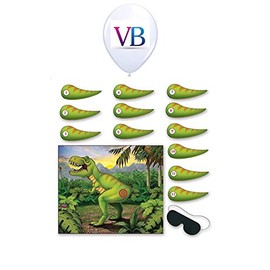 ValueBalloon Pin The Tail On The Dinosaur Game Up To 12 Players T-Rex Birthday Party Decorations Supplies