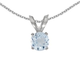 14k White Gold Round Aquamarine Pendant with 18" Chain
