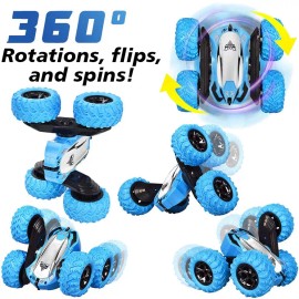 Electronix Express Remote Controlled Double-Sided Stunt Car with Rechargeable Battery (Blue)