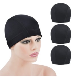 3 Pcs BlackWig Caps Dome Caps for Making Wig Stretchable Wig Caps with Wide Elastic Band (Black Dome Cap L)