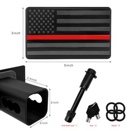 ZNDAW Trailer Hitch Cover, American Flag Tow Hitch Protector with 5/8" Pin Diameter Lock, Heavy Duty Metal Patriotic Flag Plug Cover Fits 2 Inch Receivers, Exterior Car Accessories (Red)