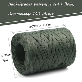 KAMAIKA 100 m Raffia Ribbons Raffia Paper Cord, Dark Green Natural Raffia Ribbon, Raffia Rope, Artistic Gift Ribbon for Gift Wrapping, Craft Projects, Weaving and Gardening