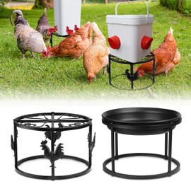 MeyRolizn Metal Stand for Chicken Feeder Waterer, Heavy Duty Poultry Water Feeder Stand Holder with Basin, Rustproof Iron Chicks Feeding Buckets Support Shelves for Cat Dog Bowl Indoor Outdoor