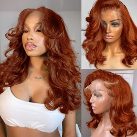 MS. MERRY Bob Ginger Wig Human Hair 13x6 HD Bob Lace Front Wigs Human Hair Short Body Wave Frontal Wigs for Black Women Pre Plucked with Baby Hair 16 Inch