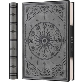 A5 Diary with Combination Lock and 180° Sleep Flat Made of Soft PU Leather with Embossed Zodiac Design - Ideal for Adults, Women, Men and Teens for Privacy - Grey