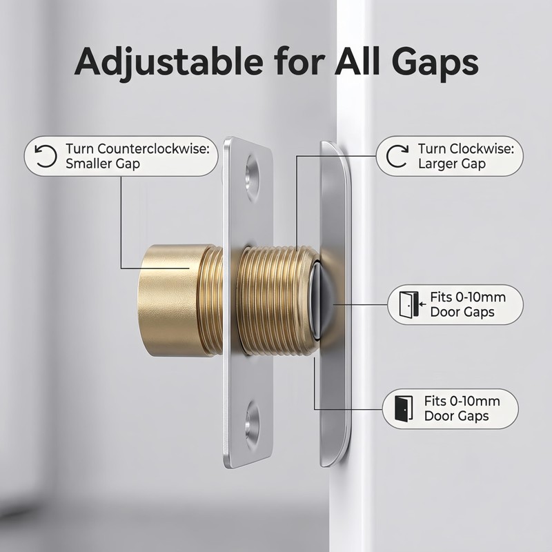 Elfthloo Adjustable Magnetic Door Ball Catch Silver, 2 Pack