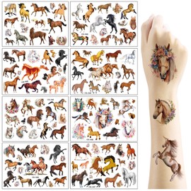 Nurila Horse Tattoos 8 Sheets, Children's Tattoos Horse Gift, Waterproof Temporary Horses Children's Tattoos Sticker Party Bag for Kids as Children's Birthday Girls Boys Teenagers