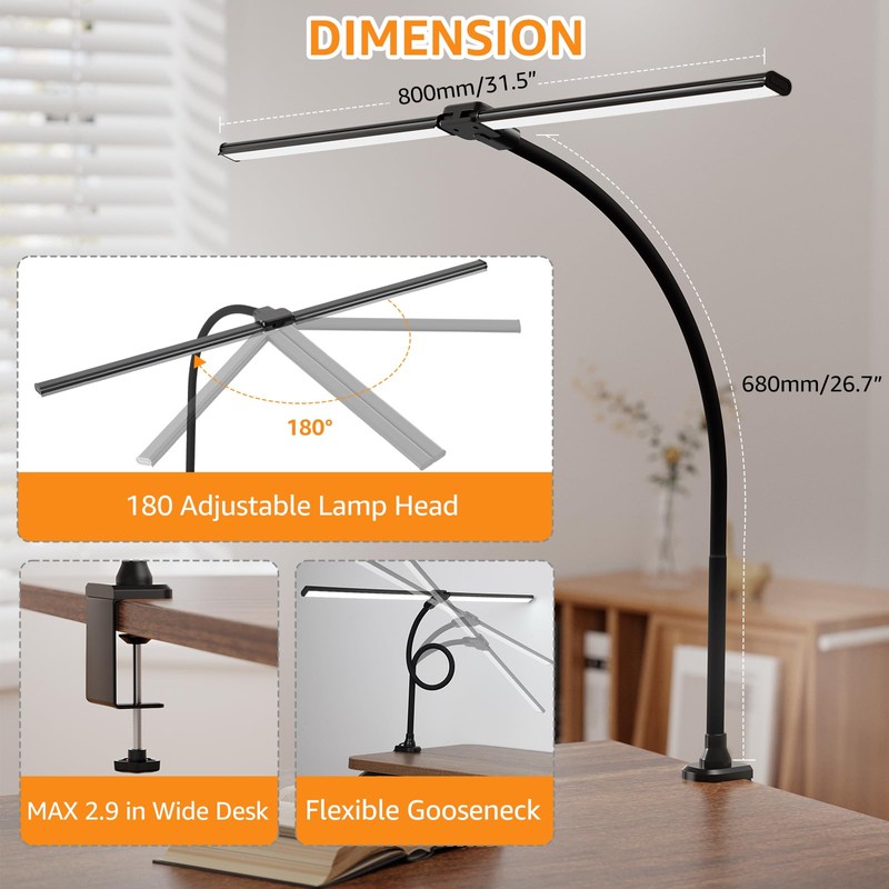 ShineTech Led Desk Lamp for Office Home, Bright Double Head